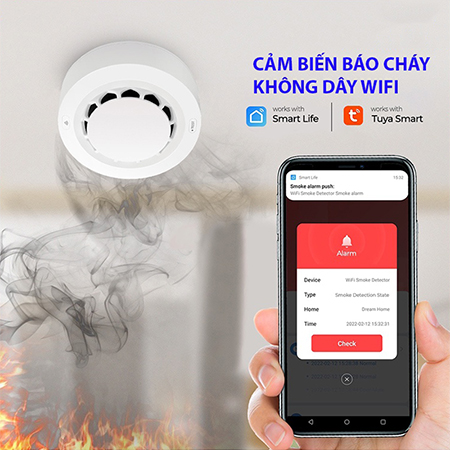 Thiết bị báo cháy đầu báo khói không dây thông minh wifi