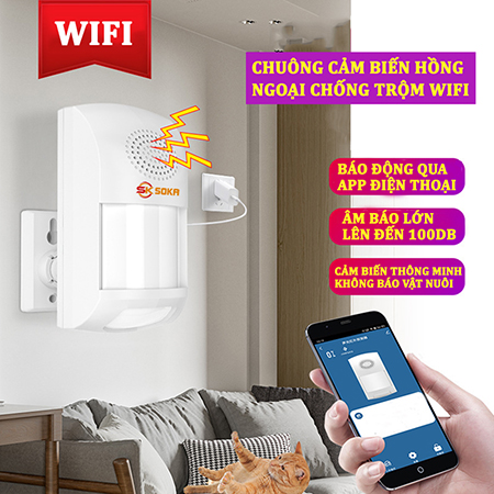 Báo động chống trộm cảm biến hồng ngoại thông minh Wifi SOKA- SW1 Báo động chống trộm cảm biến hồng ngoại thông minh Wifi SOKA- SW1
